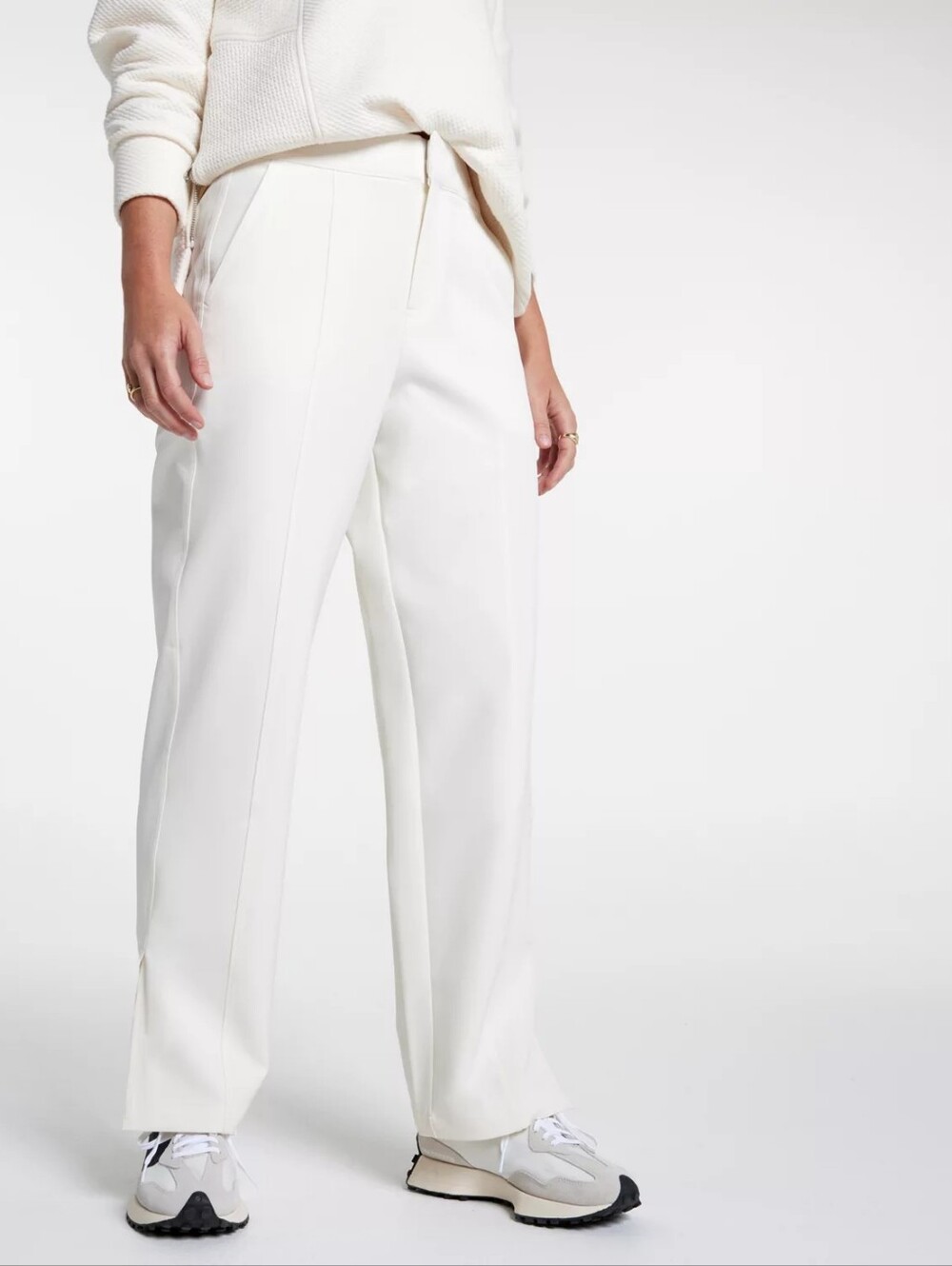 CALIA Effortless Crepe Pintuck Golf Pants Women's M Ivory Split Hem Performance